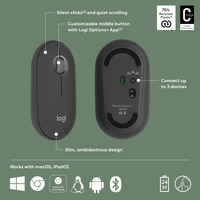Logitech Pebble 2 M350s mouse Ambidextrous RF Wireless + Bluetooth Optical 4000 DPI - imagine 8