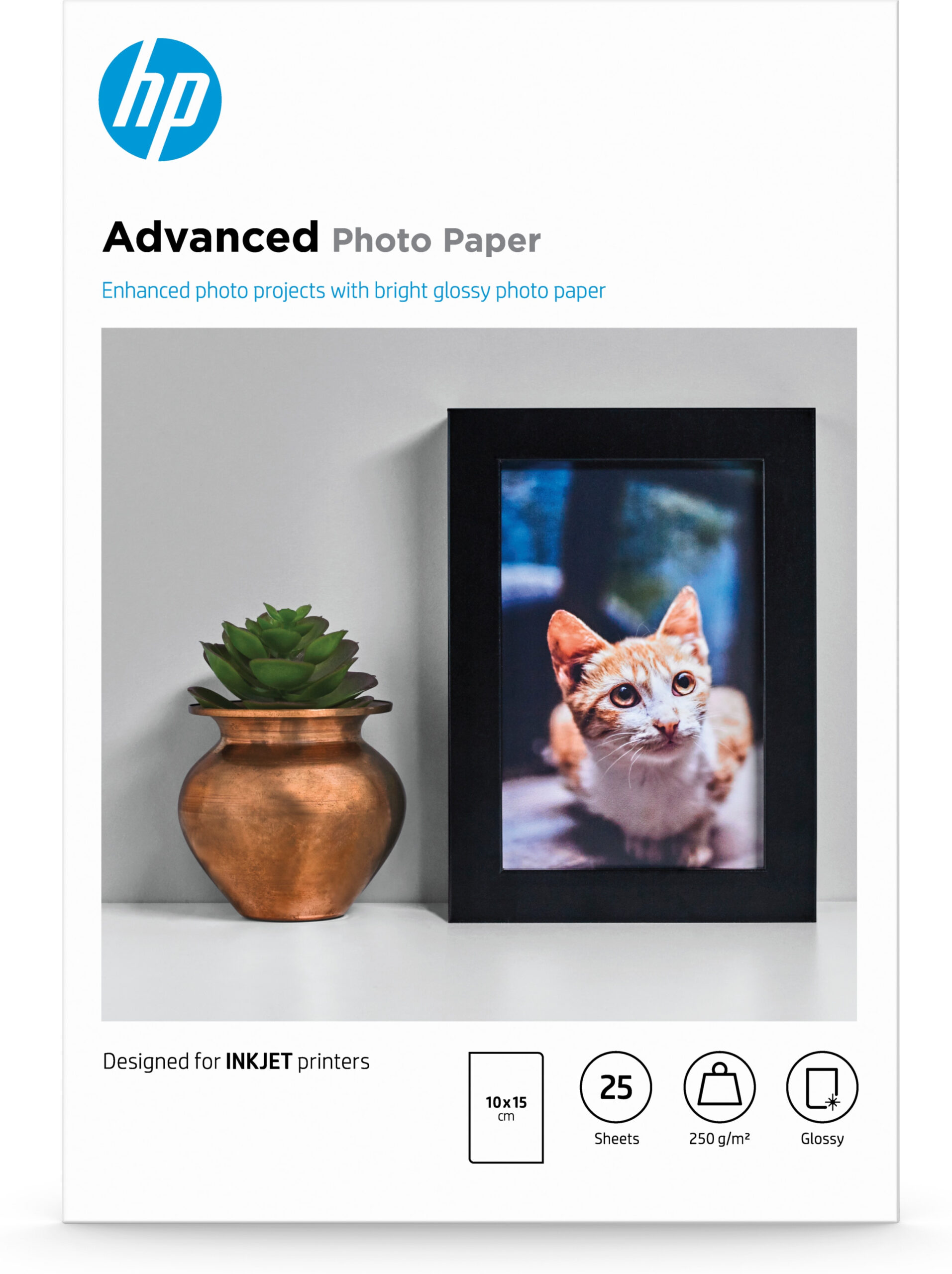 HP Advanced Photo Paper, Glossy, 250 g/m2, 10 x 15 cm (101 x 152 mm), 25 sheets