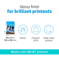 HP Advanced Photo Paper, Glossy, 250 g/m2, 10 x 15 cm (101 x 152 mm), 25 sheets - imagine 9