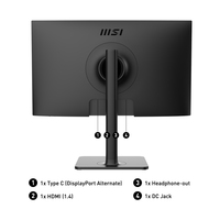 MSI Modern MD241P 23.8 Inch Monitor with Adjustable Stand, Full HD (1920 x 1080), 75Hz, IPS, 5ms, HDMI, DisplayPort, USB Type-C, Built-in Speakers, Anti-Glare, Anti-Flicker, Less Blue light, TÜV Certified, VESA, Kensington, Black,9S6-3PA59H-021 - imagine 8