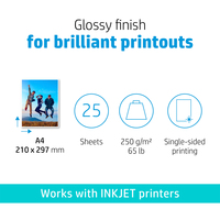 HP Advanced Photo Paper, Glossy, 250 g/m2, A4 (210 x 297 mm), 25 sheets - imagine 6